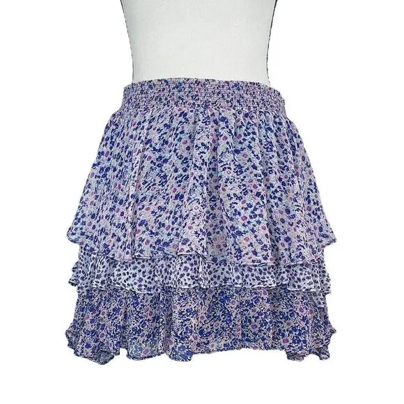 Joie Tiered Floral Silk Skirt Cottagecore Feminine - Picture 6 of 7